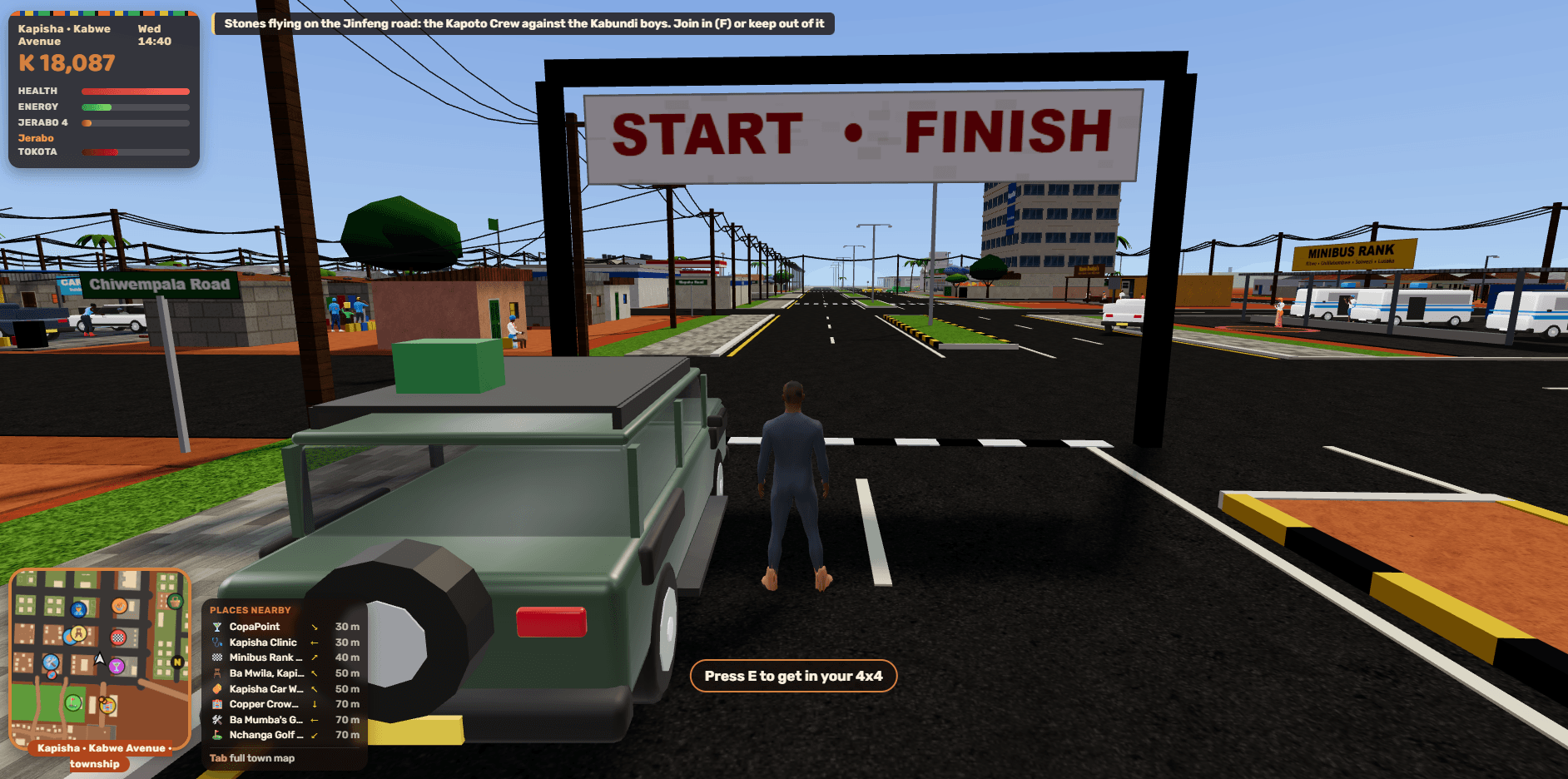 Kopala: the start and finish line on Chiwempala Road, next to the minibus rank